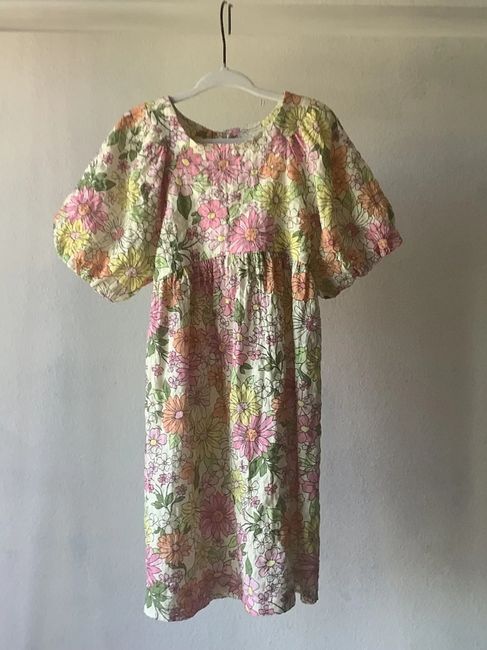NWT Zara Girls Pink Floral Dress Puff Short Sleeve Button Closure Fit Flare 4-5
